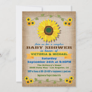 Rustic Burlap Sunflower Couples Baby Shower Invitation