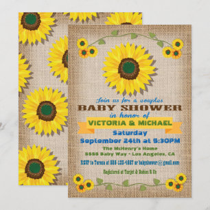 Rustic Burlap Sunflower Couples Baby Shower Invitation