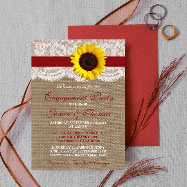 Rustic Burlap Sunflower Engagement Party Or Shower Invitation (Creator Uploaded)