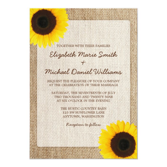 Rustic Burlap Sunflower Wedding Invitations Zazzle.co.uk