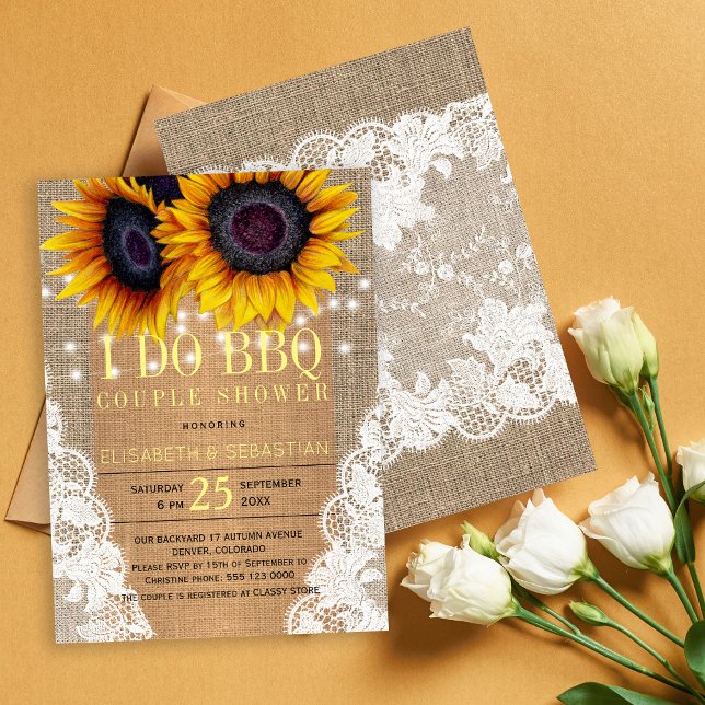 Rustic burlap sunflowers I DO BBQ couple shower Invitation (Creator Uploaded)