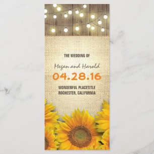 rustic burlap sunflowers lights wedding program programme