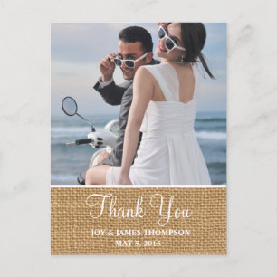 Rustic Burlap Thank You Wedding Postcards