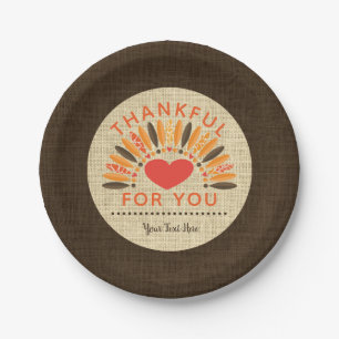 Rustic Burlap THANKFUL FOR YOU Personalised Paper Plate