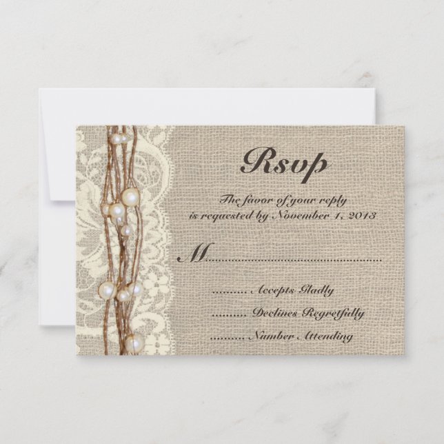 Rustic Burlap Twine Pearls Wedding Invitation (Front)