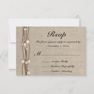 Rustic Burlap Twine Pearls Wedding Invitation