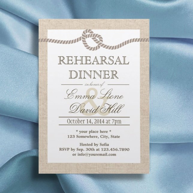 Rustic Burlap Tying the Knot Rehearsal Dinner Invitation (Creator Uploaded)
