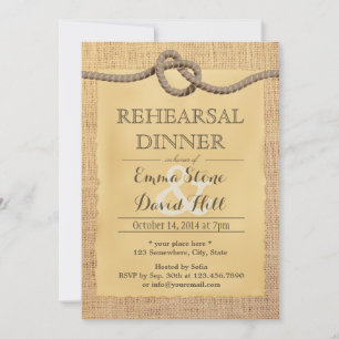 Rustic Burlap Tying the Knot Rehearsal Dinner Invitation