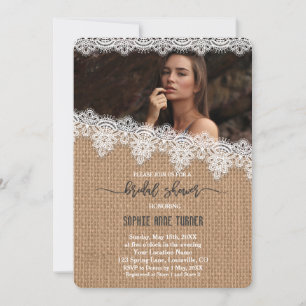 Rustic Burlap Vintage Lace Photo Bridal Shower Invitation