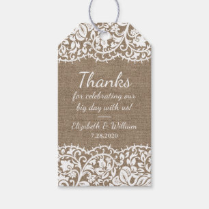 Rustic Burlap & Vintage Lace Wedding Thank You Gift Tags