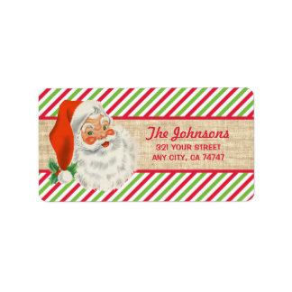 Rustic Burlap Vintage Santa Christmas Stripes Label