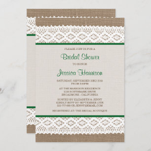 Rustic Burlap & Vintage White Lace Bridal Shower Invitation