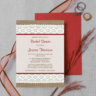 Rustic Burlap & Vintage White Lace Bridal Shower Invitation