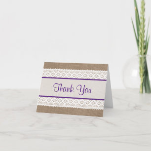 Rustic Burlap & Vintage White Lace Bridal Shower Thank You Card