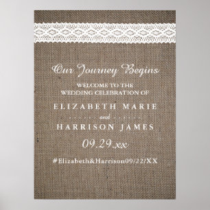 Rustic Burlap & Vintage White Lace Wedding Welcome Poster