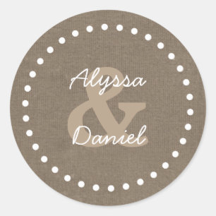 Rustic Burlap Wedding Bride Groom A06 with Dots Classic Round Sticker
