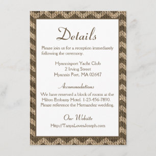 Rustic Burlap Wedding Details Chevron Country Enclosure Card
