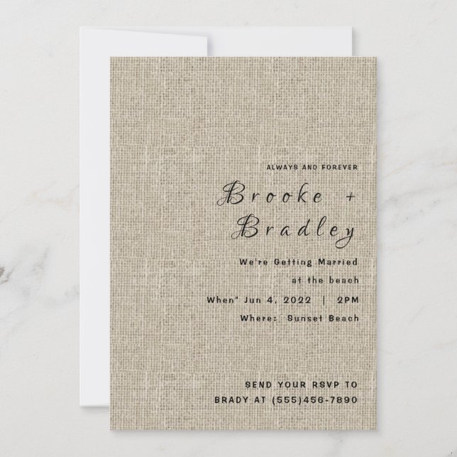 Rustic Burlap Wedding Invitation (Front)