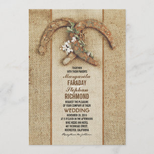 Rustic Burlap Wedding Invitation with Horseshoes