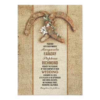 Rustic Burlap Wedding Invitation With Horseshoes Rustic Burlap Wedding Invitation With Horseshoes