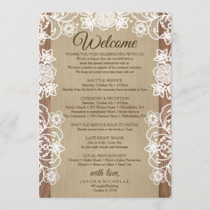 Rustic Burlap Wedding Itinerary - Wedding Welcome Programme