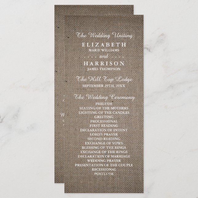 Rustic Burlap Wedding Programme (Front/Back)