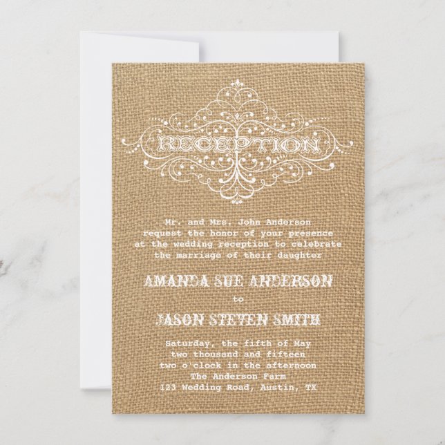 Rustic Burlap Wedding Reception Invitation Vintage (Front)