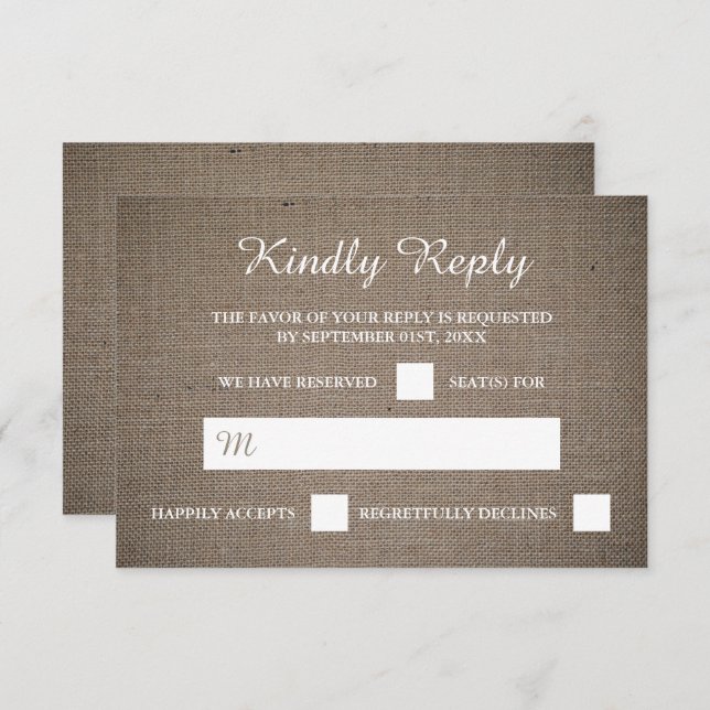 Rustic Burlap Wedding RSVP Card (Front/Back)