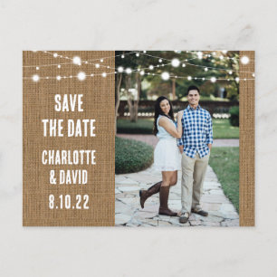Rustic Burlap Wedding Save The Date Photo Postcard