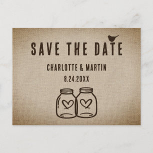 Rustic Burlap Wedding Save The Date Postcard
