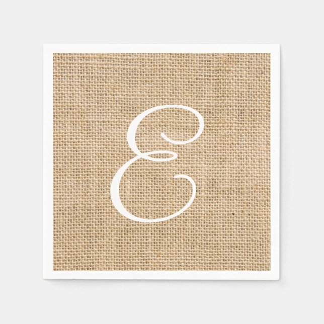 Rustic Burlap Wedding Simple Monogram Napkin (Front)