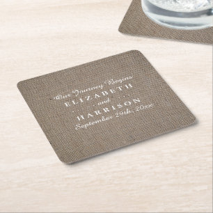 Rustic Burlap Wedding Square Paper Coaster
