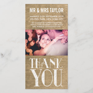 Rustic Burlap Wedding Thank You Photo Cards