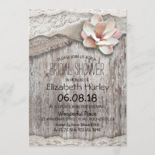 Rustic Burlap White Lace Floral Barn Bridal Shower Invitation
