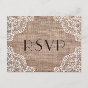 Rustic Burlap with Lace Corners RSVP Postcard