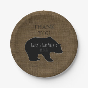 Rustic Burlap   Woodland Boy Baby Shower Paper Plate