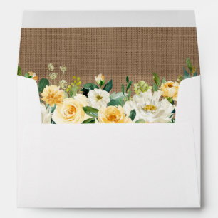 Rustic Burlap Yellow Gold White Floral Wedding Envelope