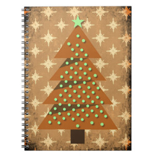Rustic Burnished Bronze Retro Christmas Tree Notebook