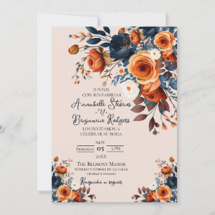 Rustic Burnt Orange and Blue Spanish Wedding  Invitation
