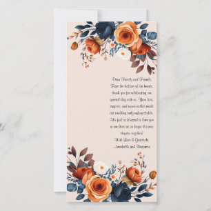 Rustic Burnt Orange and Blue Wedding Bookmark  Thank You Card