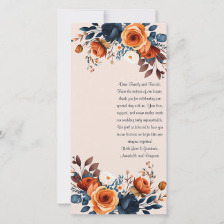 Rustic Burnt Orange and Blue Wedding Bookmark  Thank You Card