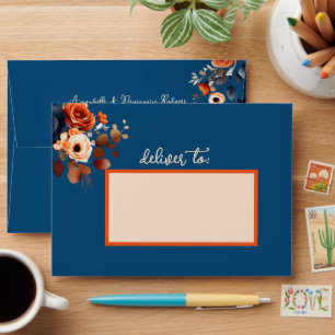 Rustic Burnt Orange and Blue Wedding Envelope