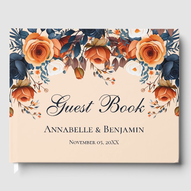 Rustic Burnt Orange and Blue Wedding  Guest Book (Front)