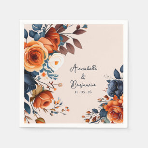 Rustic Burnt Orange and Blue Wedding  Napkin