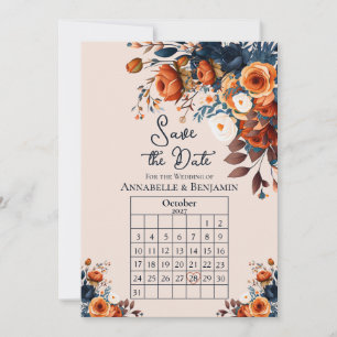 Rustic Burnt Orange and Blue Wedding Save the Date Invitation