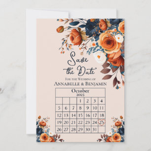 Rustic Burnt Orange and Blue Wedding Save the Date Invitation