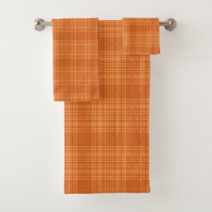 Rustic Burnt Orange and Yellow Autumn Plaid  Bath Towel Set