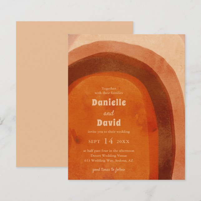 Rustic Burnt Orange Arch Budget Wedding Invite (Front/Back)