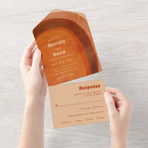 Rustic Burnt Orange Arch Modern Wedding All In One Invitation