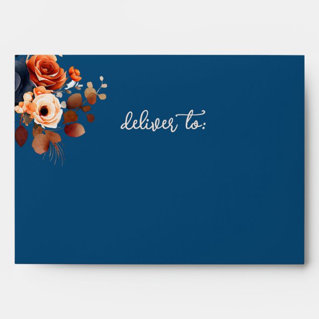 Rustic Burnt Orange & Blue Wedding Envelope (Front)